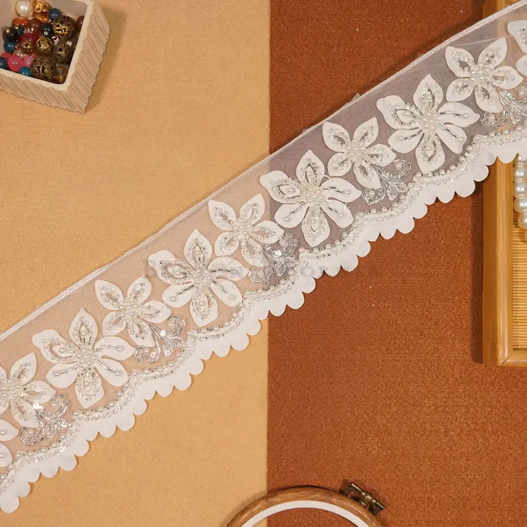 Fancy Glass Beads Pearl Sequence Lace