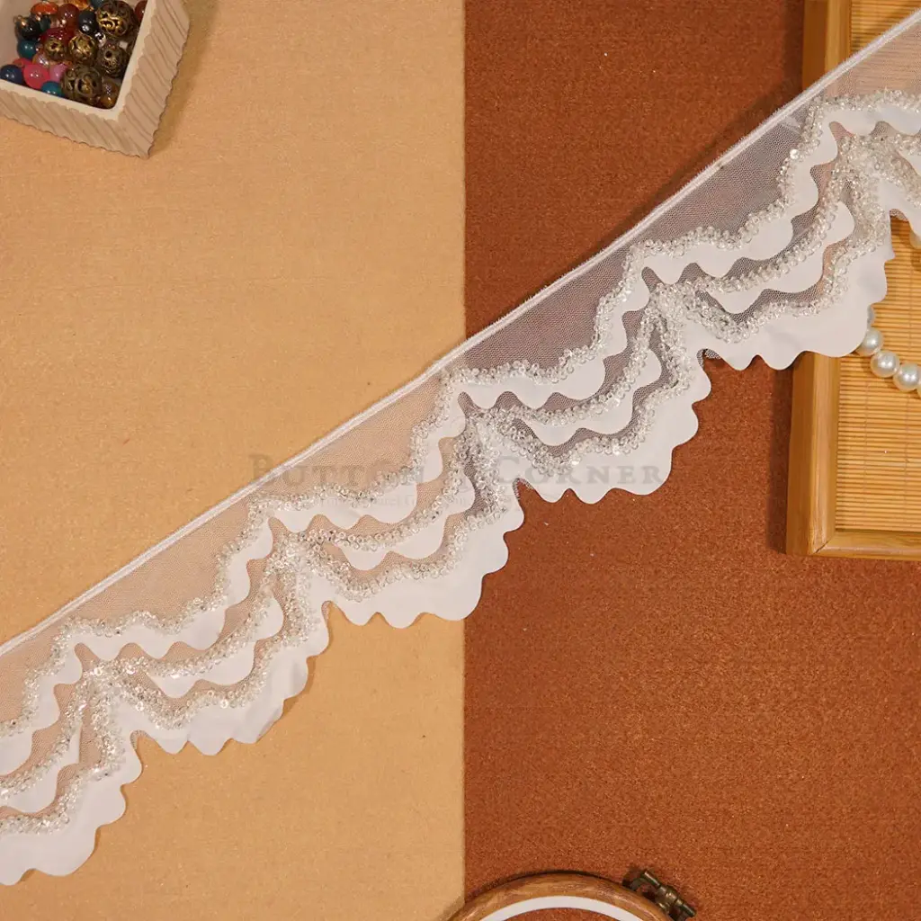 Fancy Glass Beads Sequence Scallop Lace