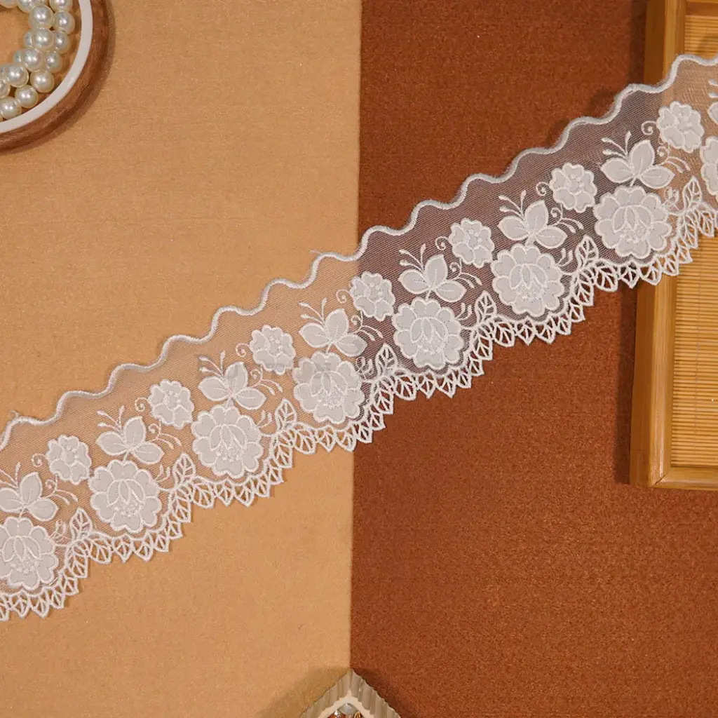 Cotton, Net Embroidered Lace In Colour