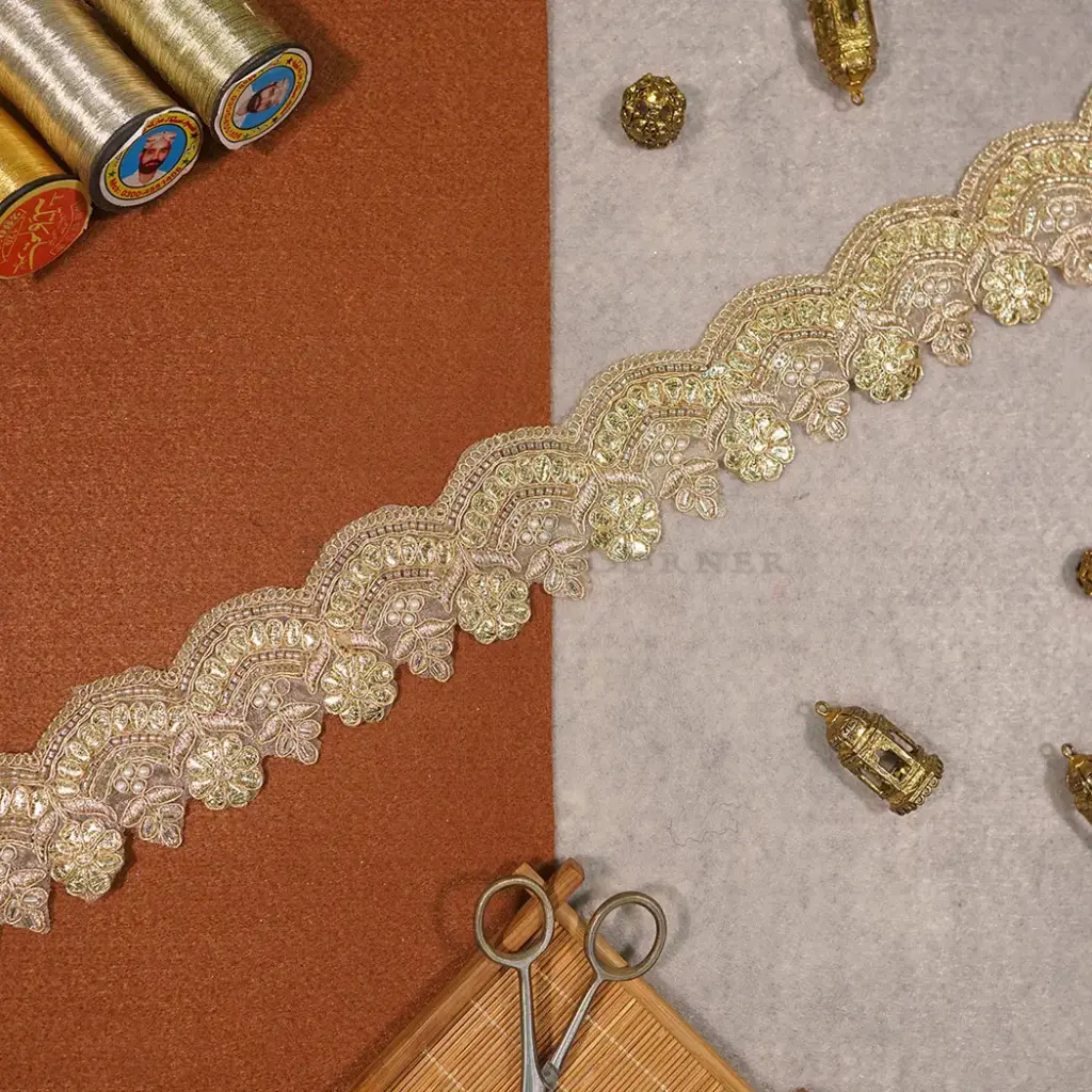 Fancy Metallic Yarn Glass Beads Lace