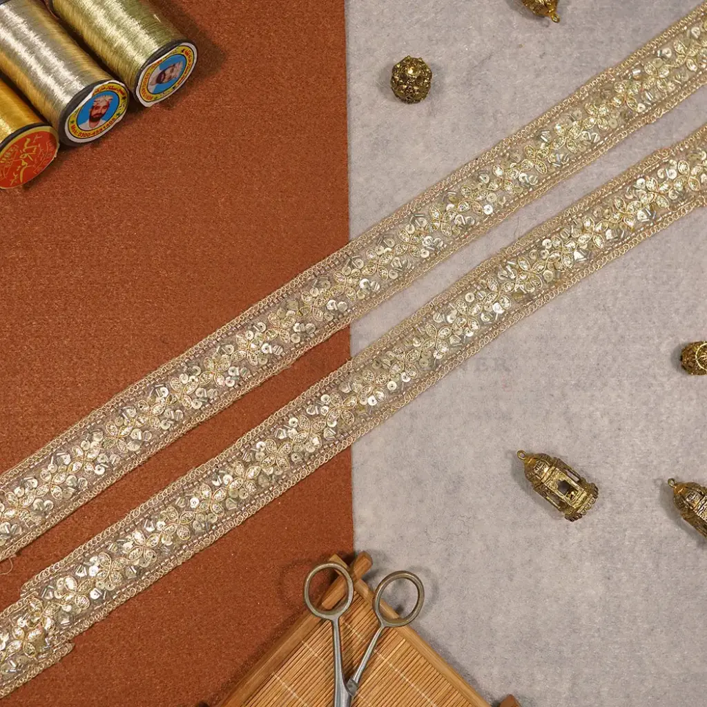 Fancy Metallic Yarn Glass Beads Lace