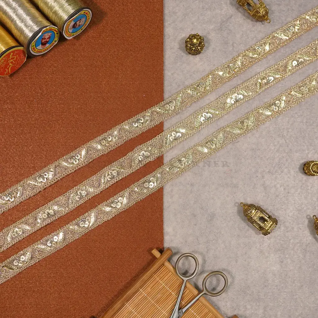 Fancy Metallic Yarn Glass Beads Lace