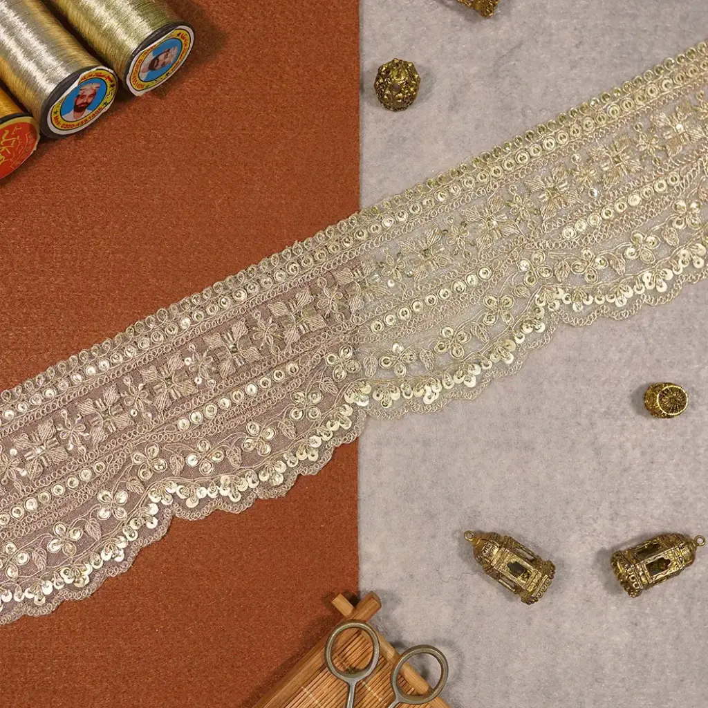 Fancy Metallic Yarn Sequence Lace