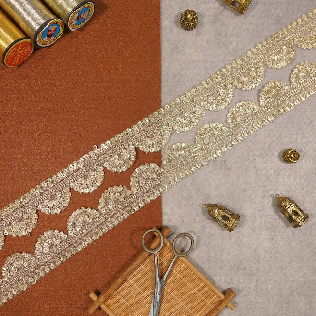 Fancy Metallic Yarn Sequence Lace