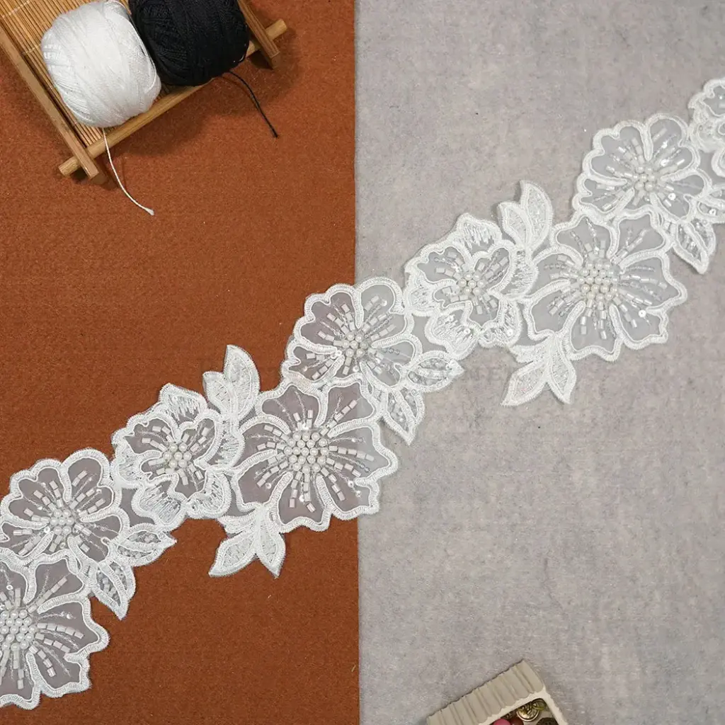 Fancy Glass Beads Sequence Lace