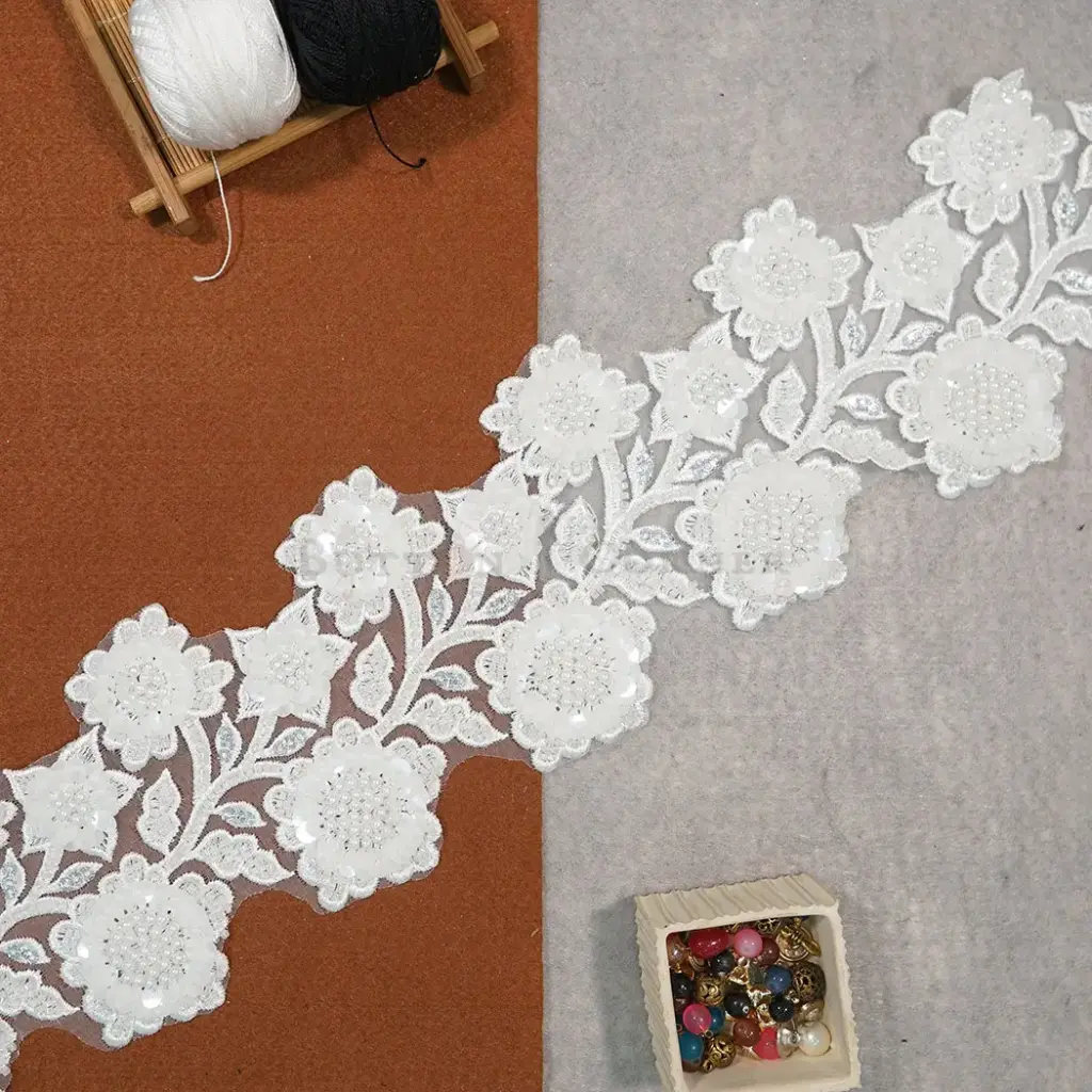 Fancy Glass Beads Sequence Lace