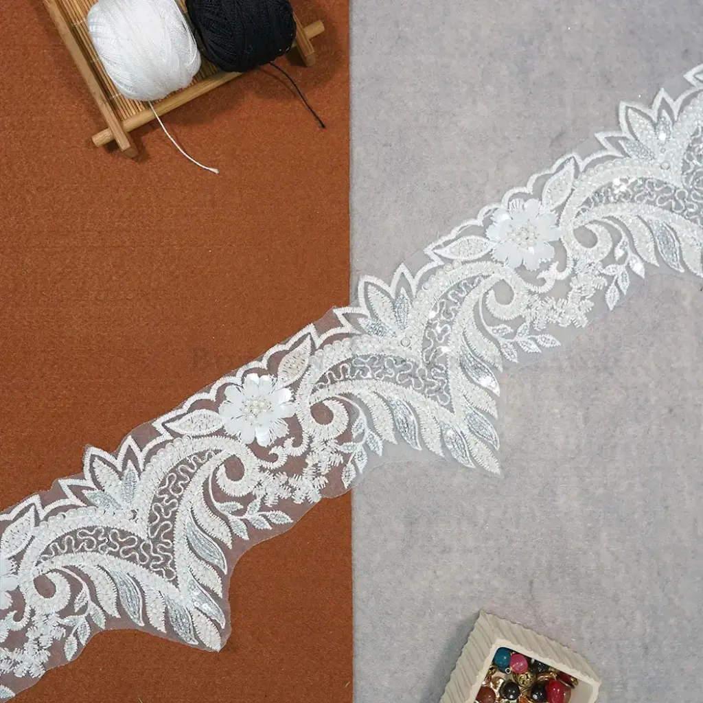 Fancy Glass Beads Sequence Lace
