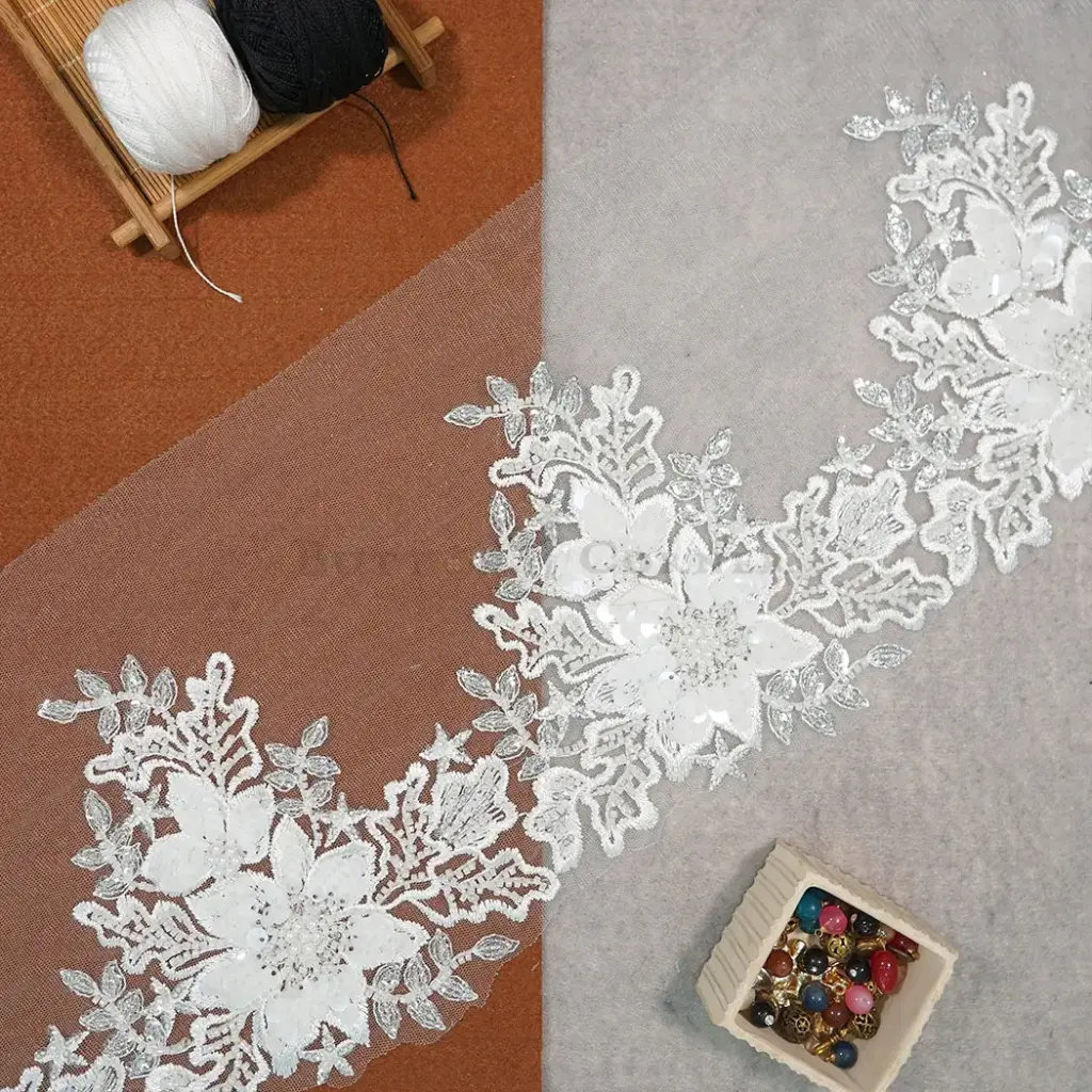 Fancy Glass Beads Sequence Lace