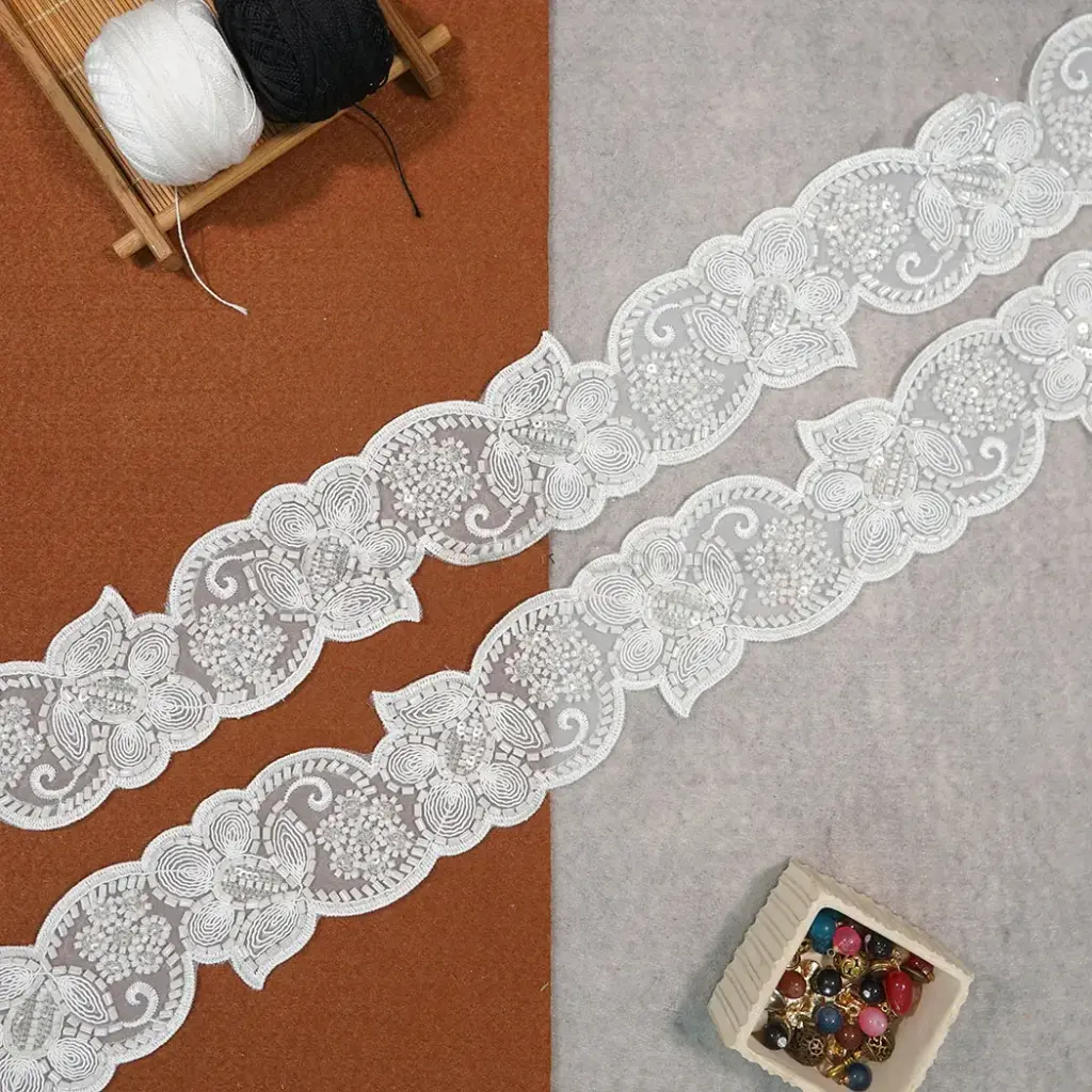 Fancy Glass Beads Sequence Lace