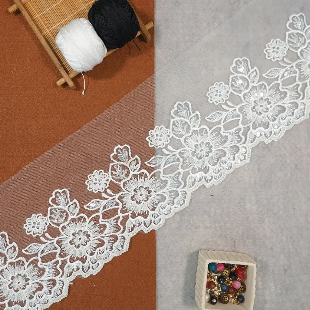Fancy Glass Beads Sequence Lace