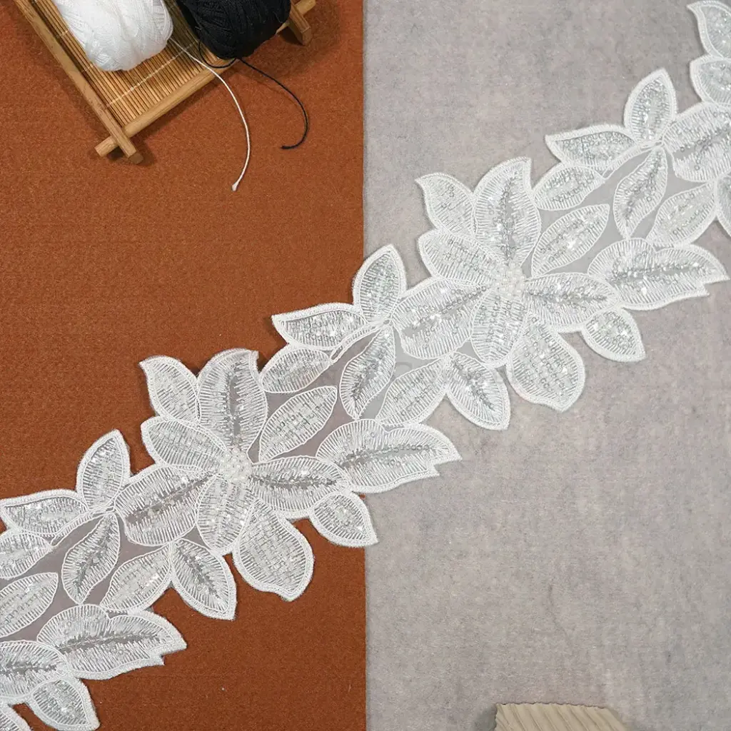 Fancy Glass Beads Sequence Lace