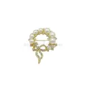 Faux Pearl & Rhinestones Wreath Brooch