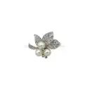 Silver Base Crystals & Pearl Leaf Shape Brooch