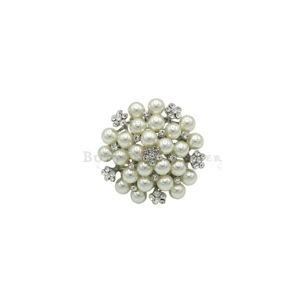 Silver Base Elegant Pearl Floral Crystal Brooch