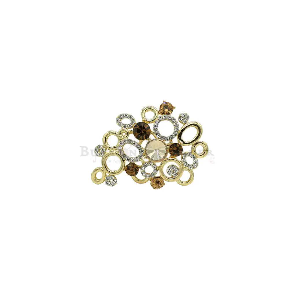 Gold Base Elegant Crystals Circular Brooch