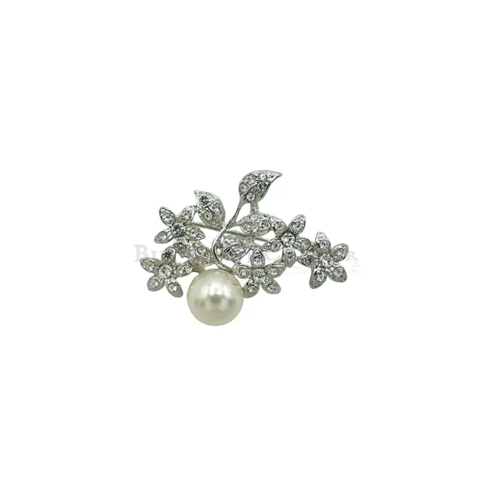 Vintage Pearl Rhinestones Flower Brooch