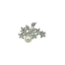 Vintage Pearl Rhinestones Flower Brooch
