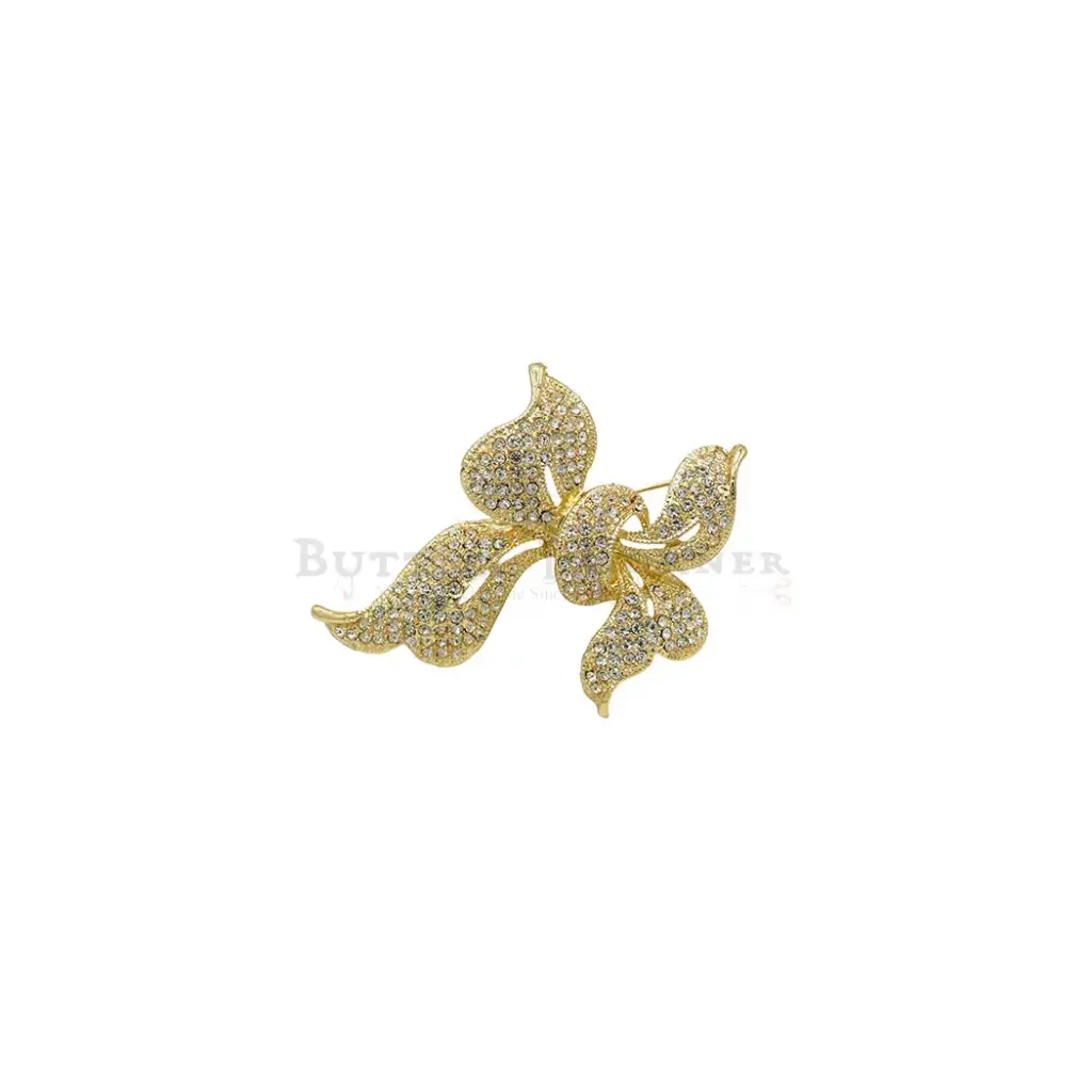 Gold Base Elegant Crystal Bow Knot Brooch