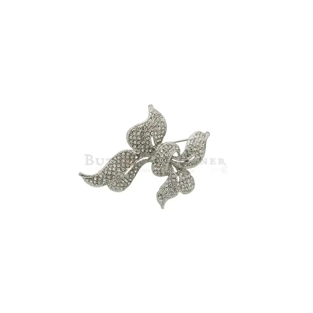 Silver Base Elegant Crystal Bow Knot Brooch