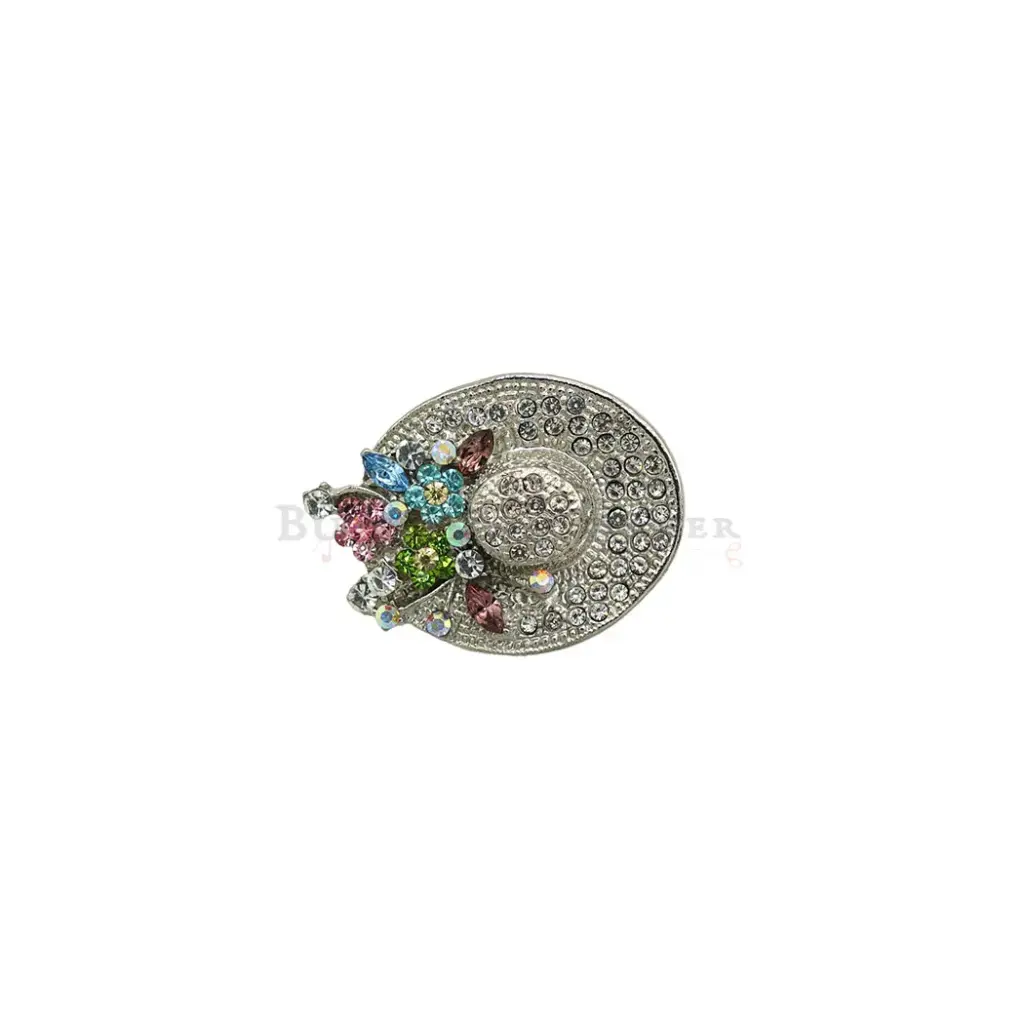 Silver Tone Colourful Rhinestone Lady Hat Brooch