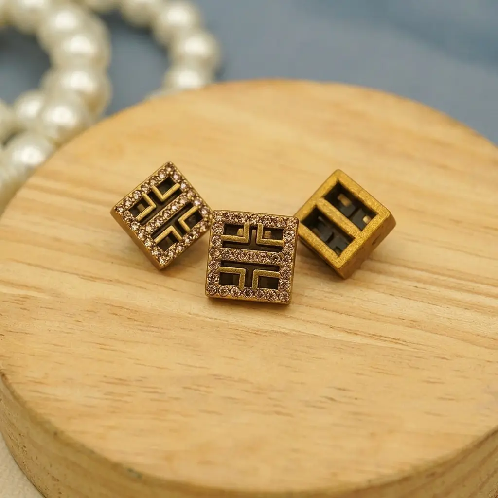 Ancient Gold-Plated Square-Shape Crystal Button