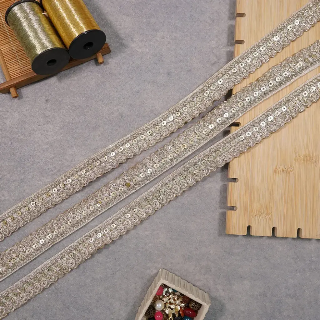 Fancy Metallic Yarn Sequence Lace