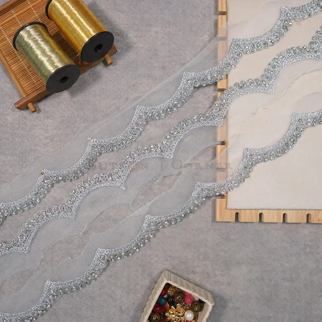 Fancy Metallic Yarn Crystal Lace