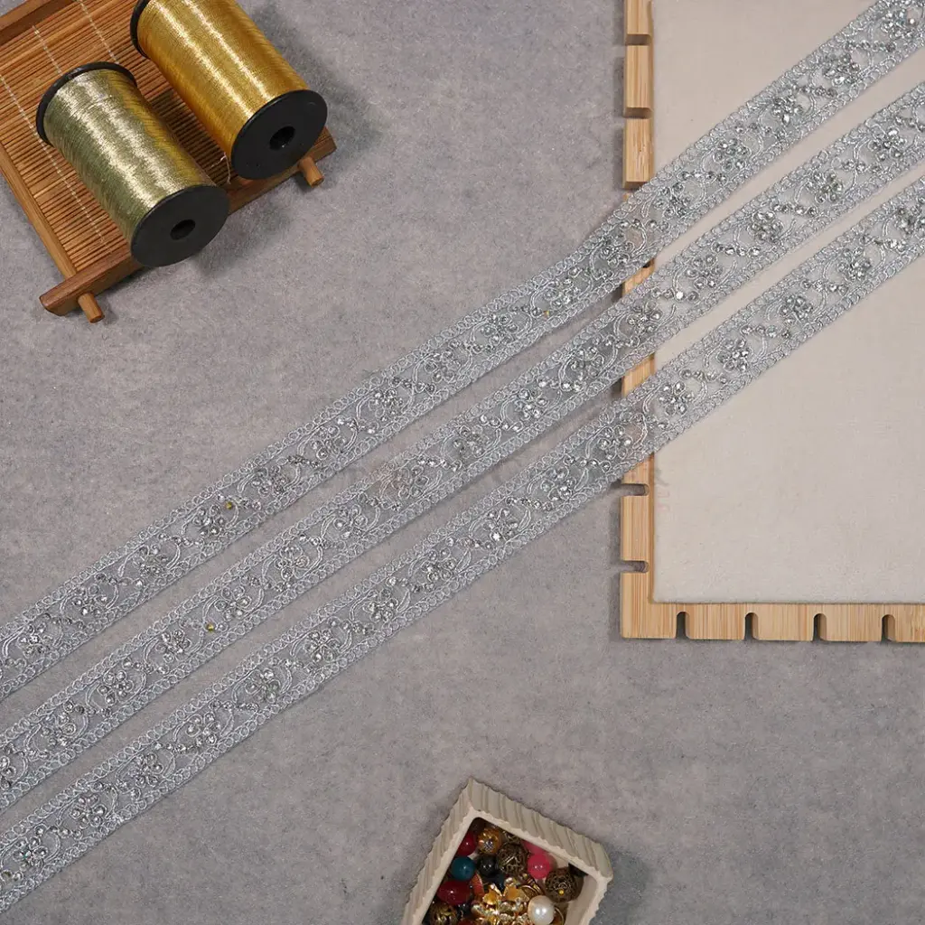 Fancy Metallic Yarn Crystal Lace