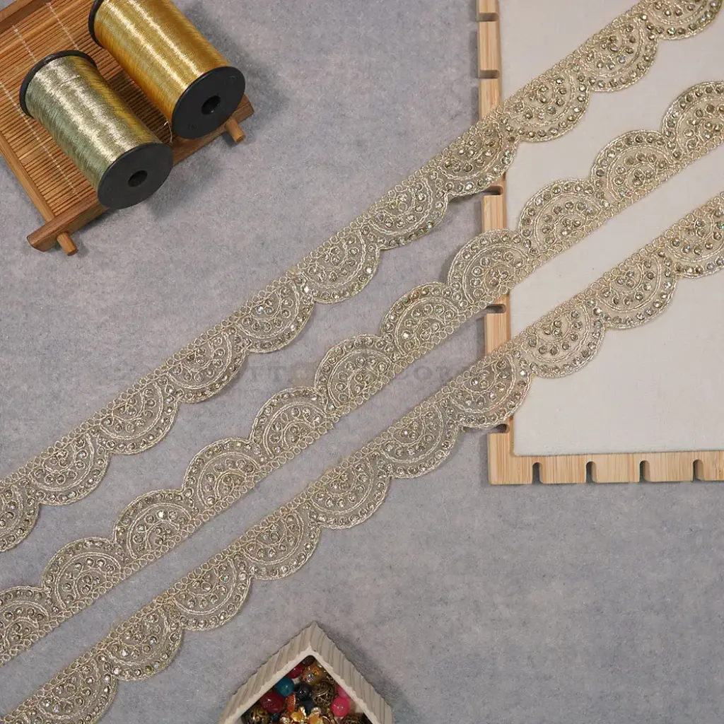 Fancy Metallic Yarn Crystal Lace