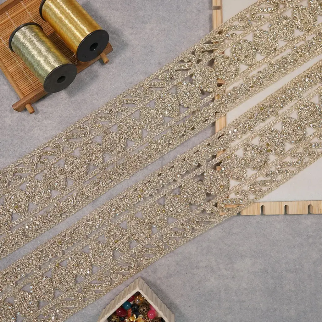 Fancy Metallic Yarn Crystal Lace