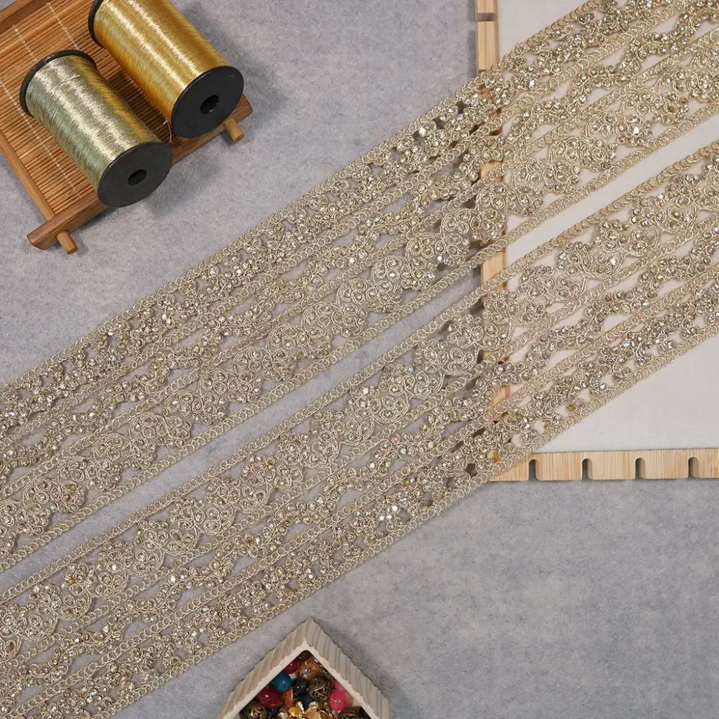 Fancy Metallic Yarn Crystal Lace