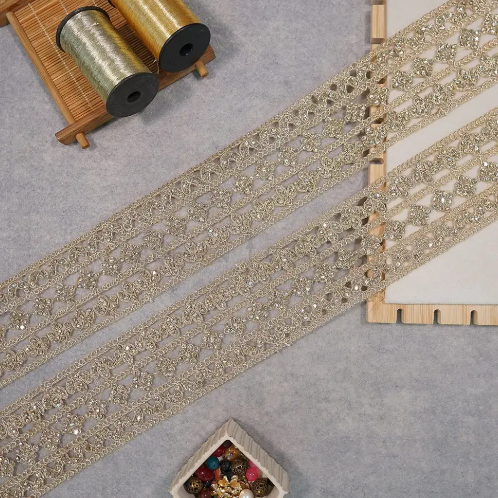Fancy Metallic Yarn Crystal Lace