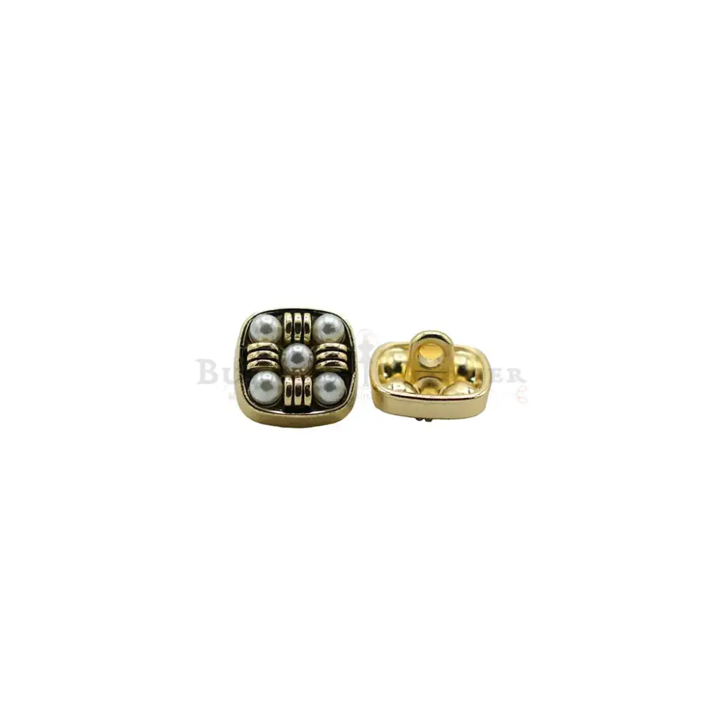 Gold-Plated Square-Shaped Pearl Shank Button