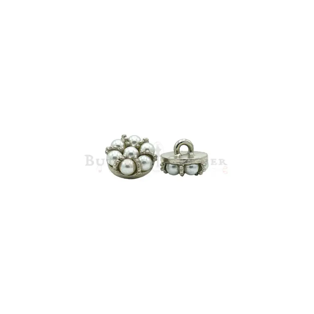 Silver Base Pearl Rhinestones Button