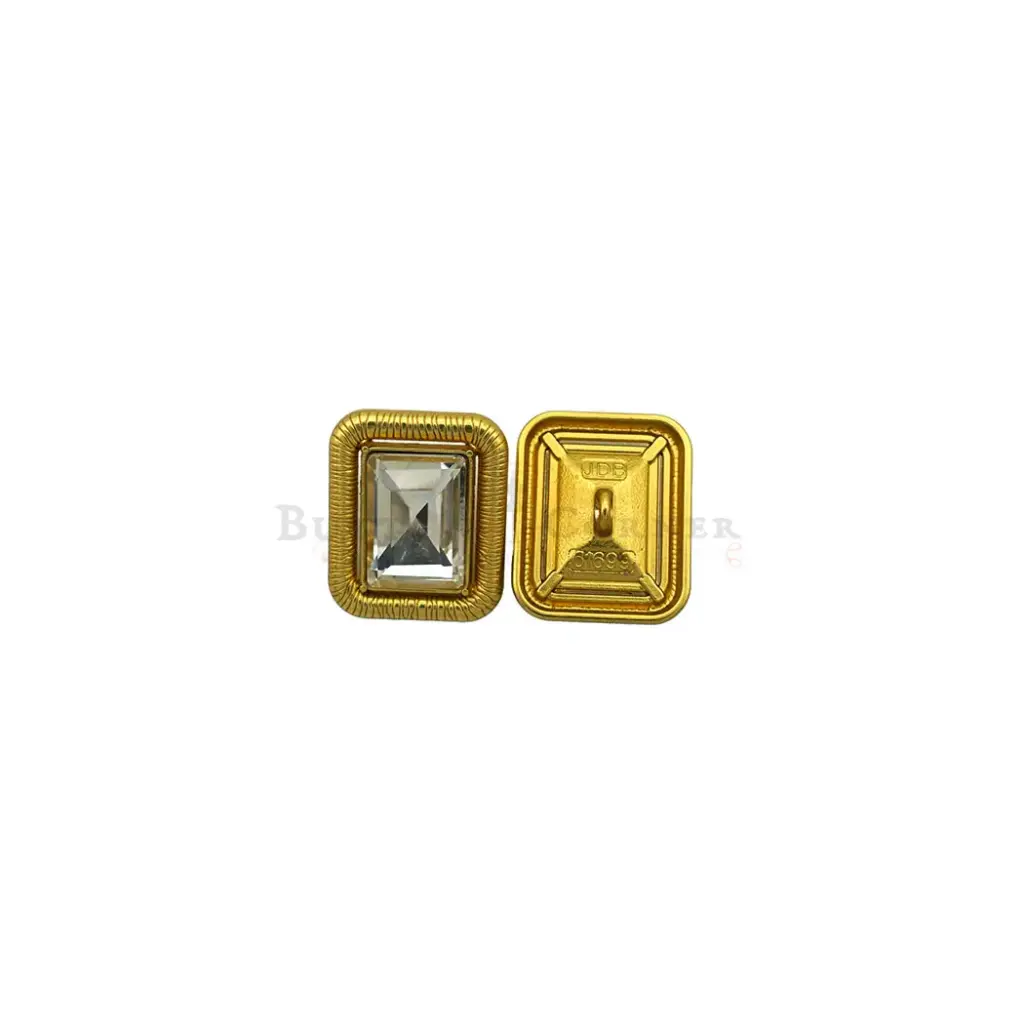 Yellow Tea Gold-Plated Texture Border Crystal Square Button
