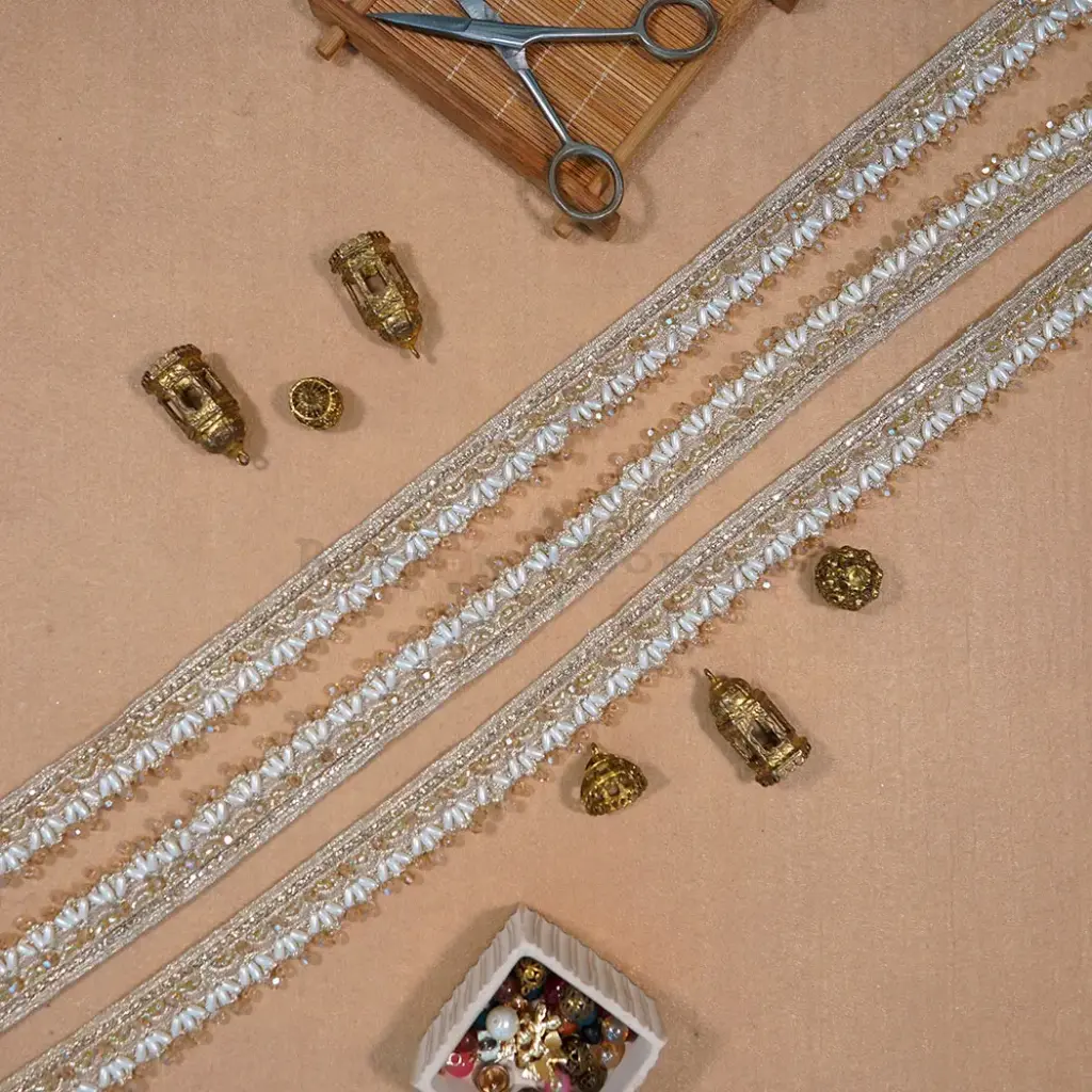Fancy Metallic Yarn Glass Beads Lace