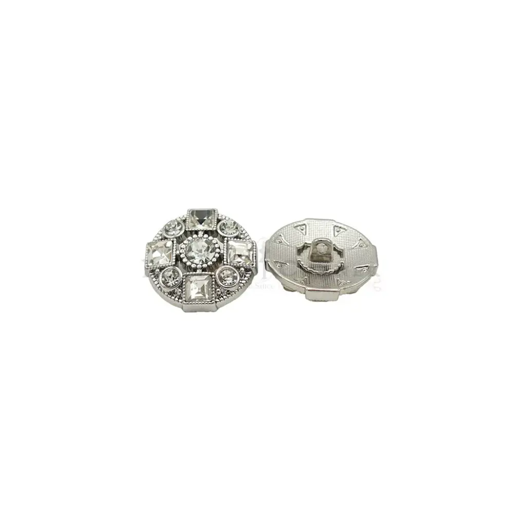 Silver Plated Round Cut Diamonds Shank Button