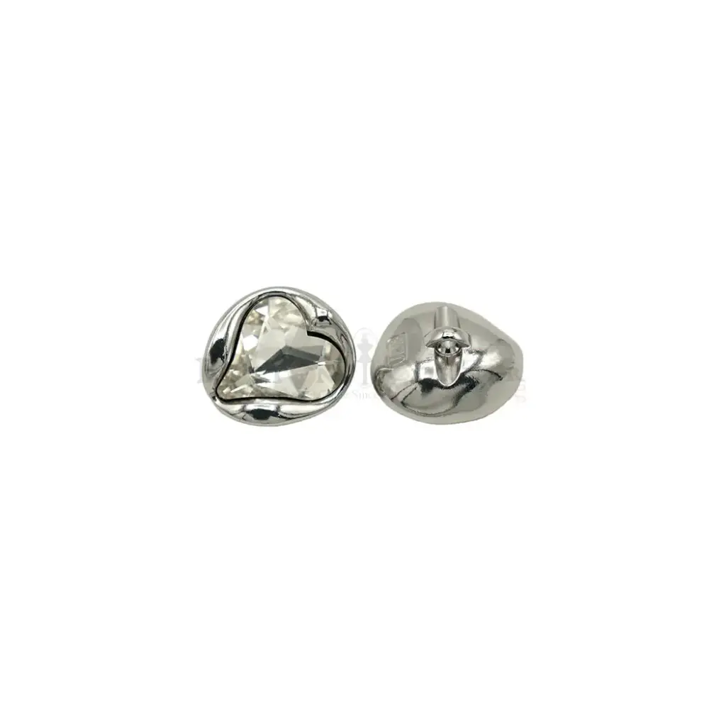 Centre Large Crystal Heart-Shaped Metal Button 