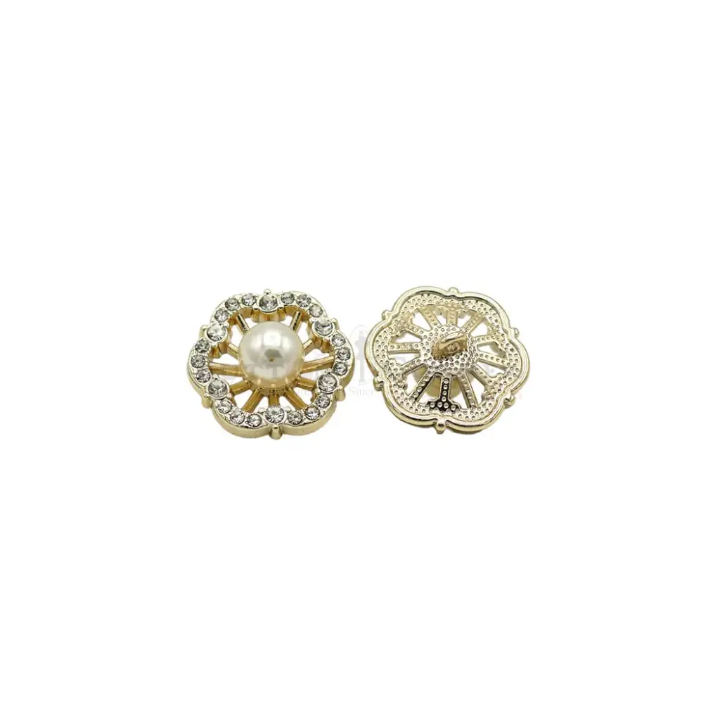 Faux Pearl Rhinestone Floral Shank Button