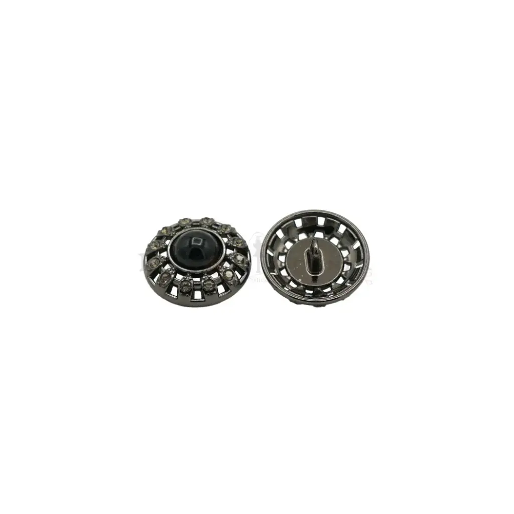 Gun Black Plated Pearl Rhinestone Shank Button
