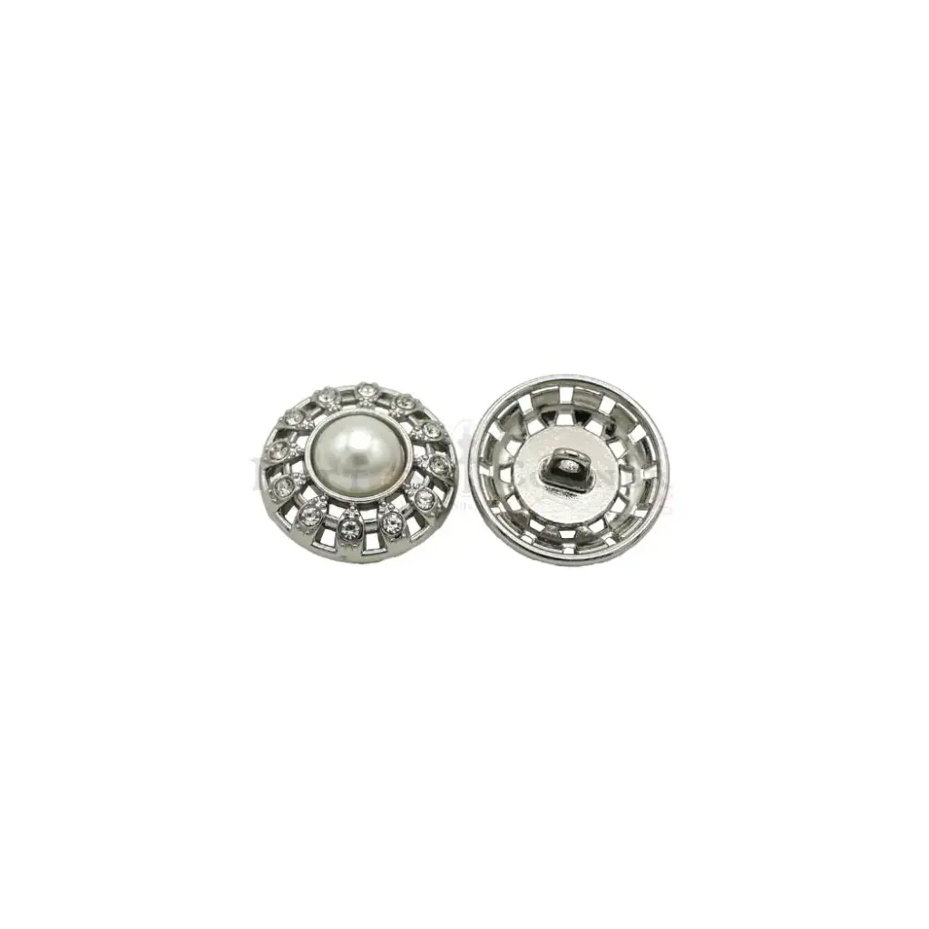 Silver Plated Pearl Rhinestone Shank Button
