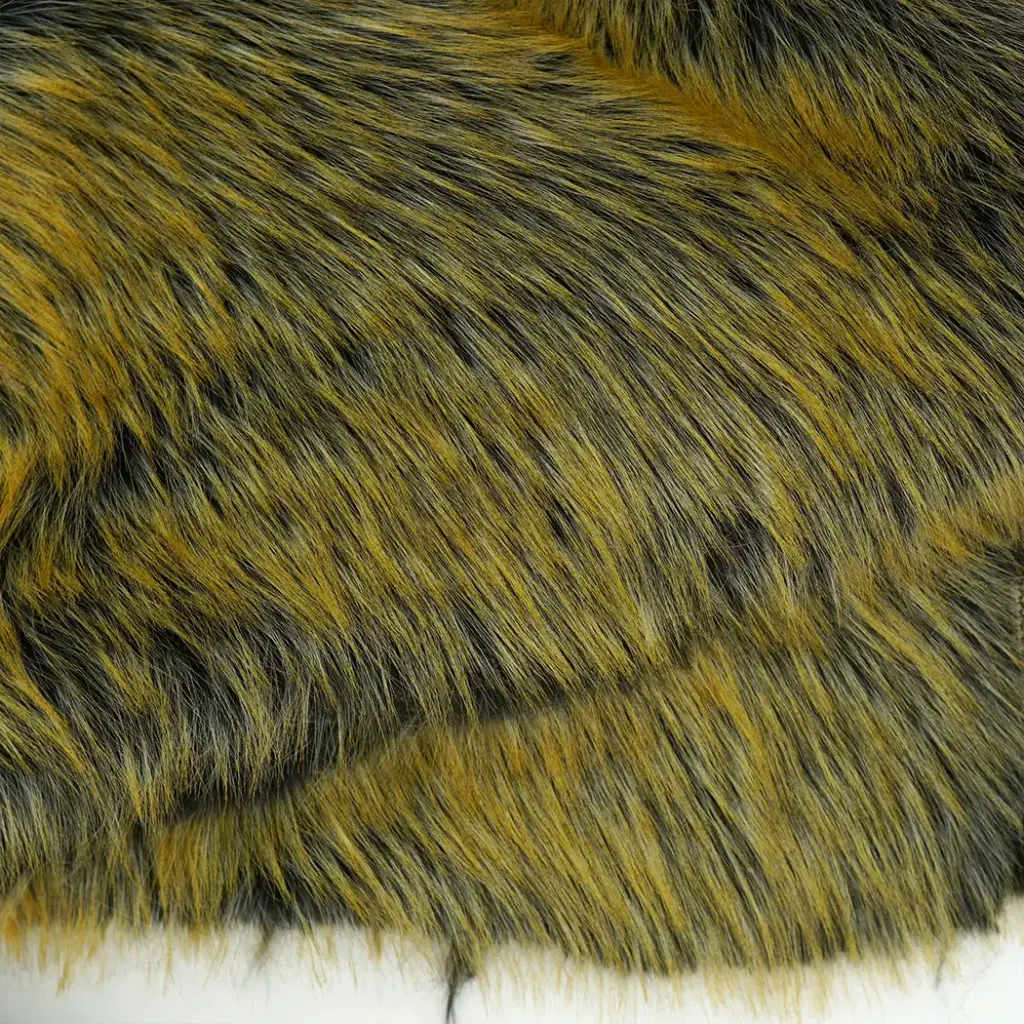 Black Dyed Yellow Old Faux Pile Fur Fabric 
