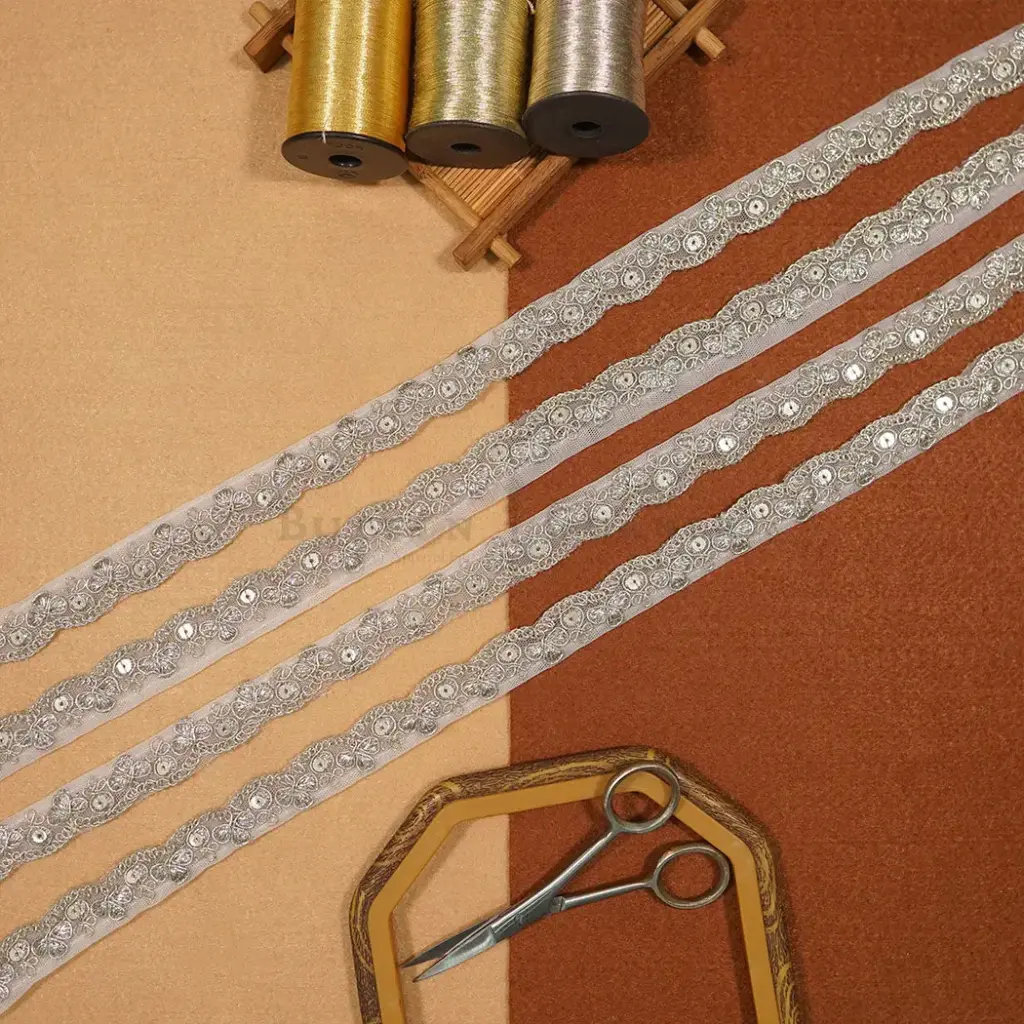 Fancy Metallic Yarn Sequence Lace