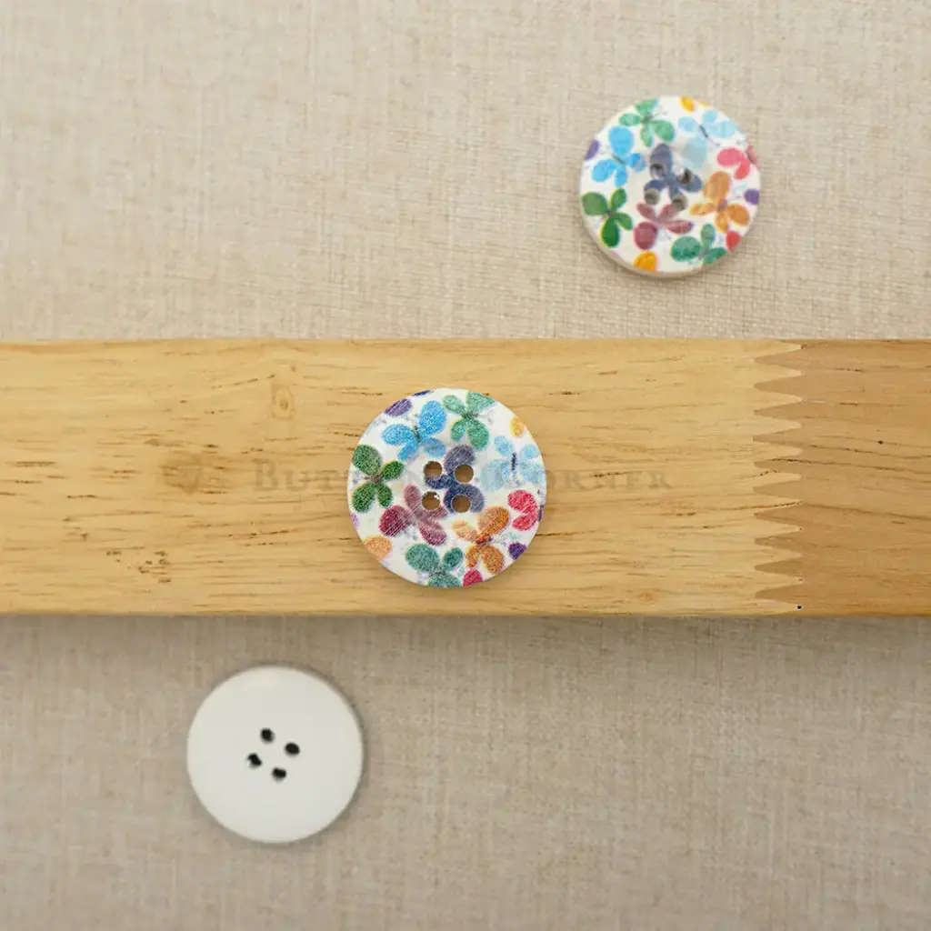 Butterfly Print 4 Hole Wooden Button