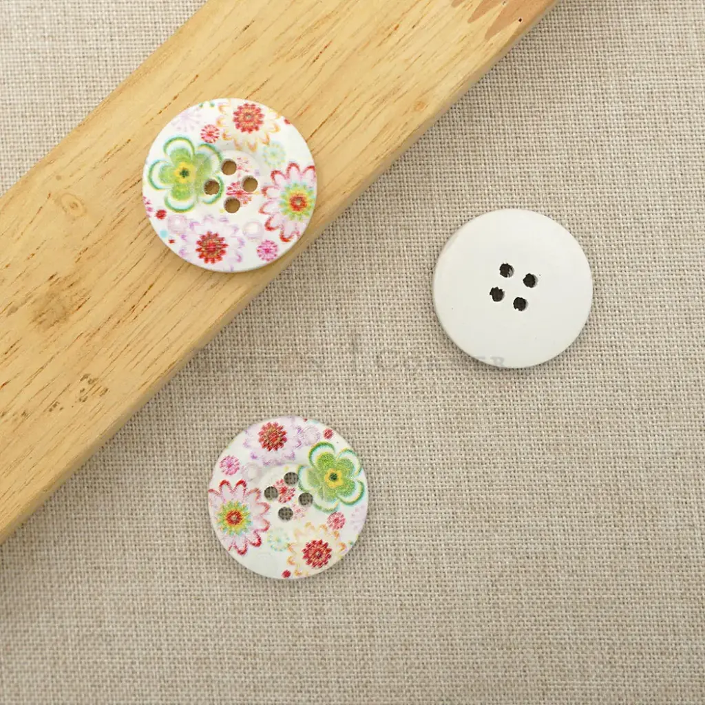 Floral Print 4 Hole Wooden Button