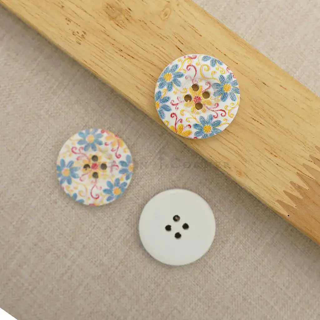 Floral Flower Print 4 Hole Wooden Button