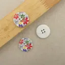 Multicoloured Flower Print 4 Hole Wooden Button