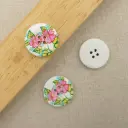 Floral Flower Print 4 Hole Wooden Button 