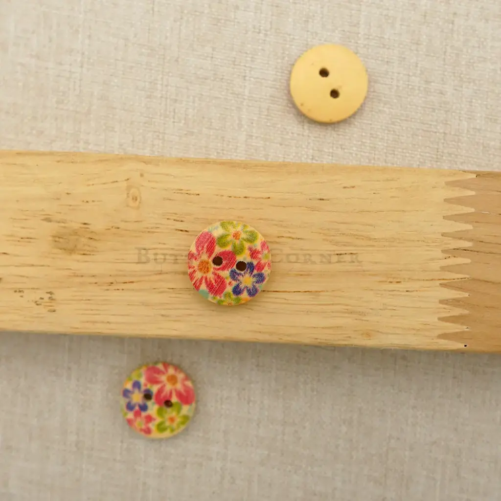 Multicoloured Floral Print 2 Hole Wooden Button