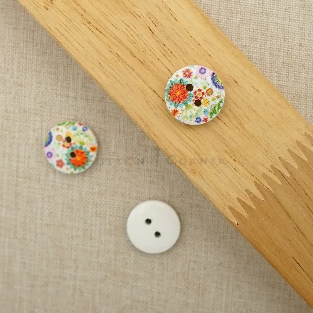 Vibrant Floral Print 2 Hole Wooden Button
